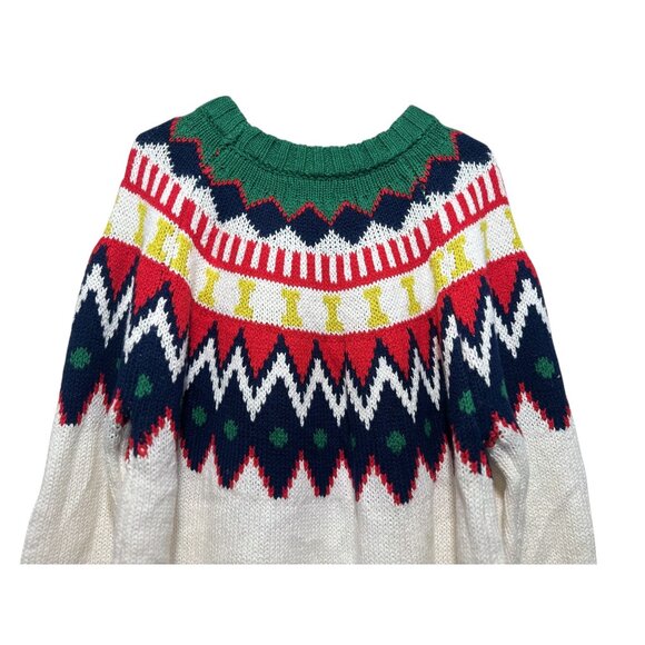 Aerie Fair Isle Knit Long Sweater Womens Large Multicolor Crew Neck Preppy Fall - Picture 9 of 13